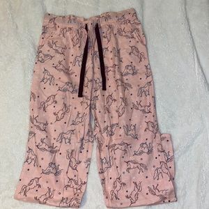 Light but comfy pj pants, light pink with unicorn pattern and draw string